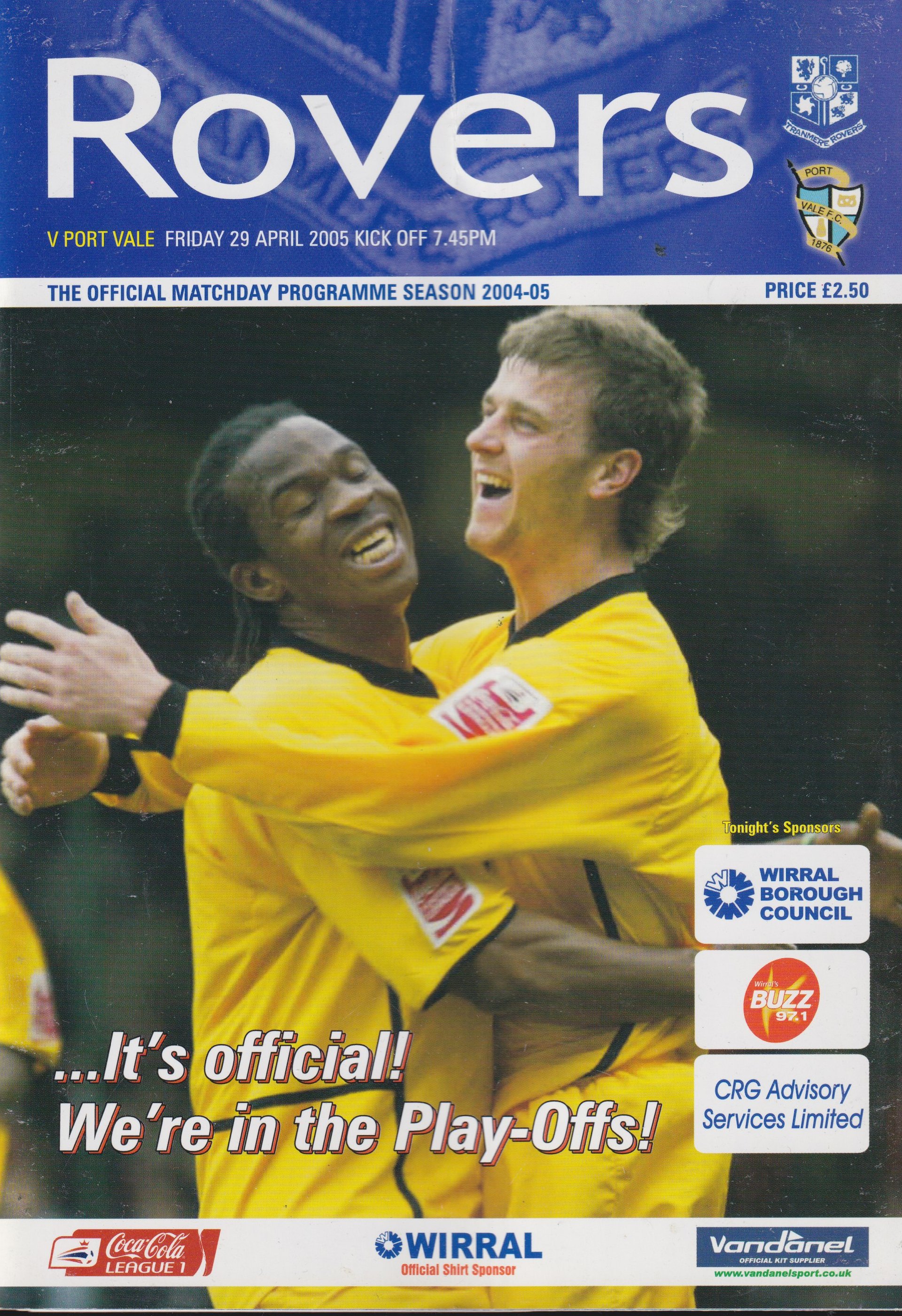 Tranmere Rovers v Port Vale match programme